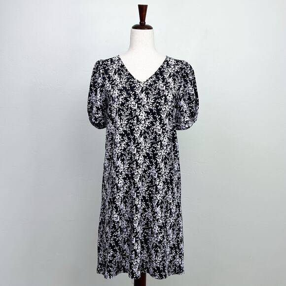 Ann Taylor LOFT Purple Floral Puff Sleeve Dress NWT - Picture 2 of 10